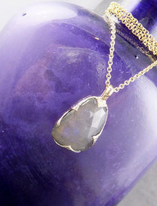 Fancy cut Labradorite 14k Yellow gold Pendant Gemstone Necklace gemstone Jewelry byAngeline 1559 - by Angeline