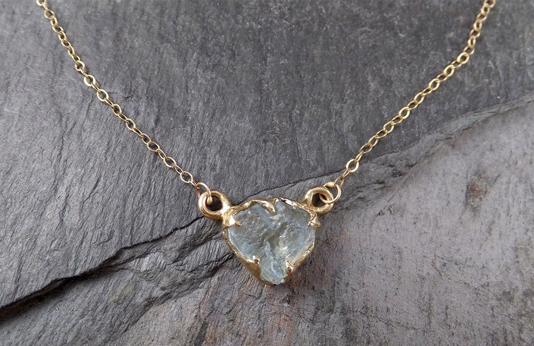 Raw Rough Aquamarine 14k gold Pendant blue Gemstone Necklace Raw gemstone Jewelry byAngeline 1560 - by Angeline