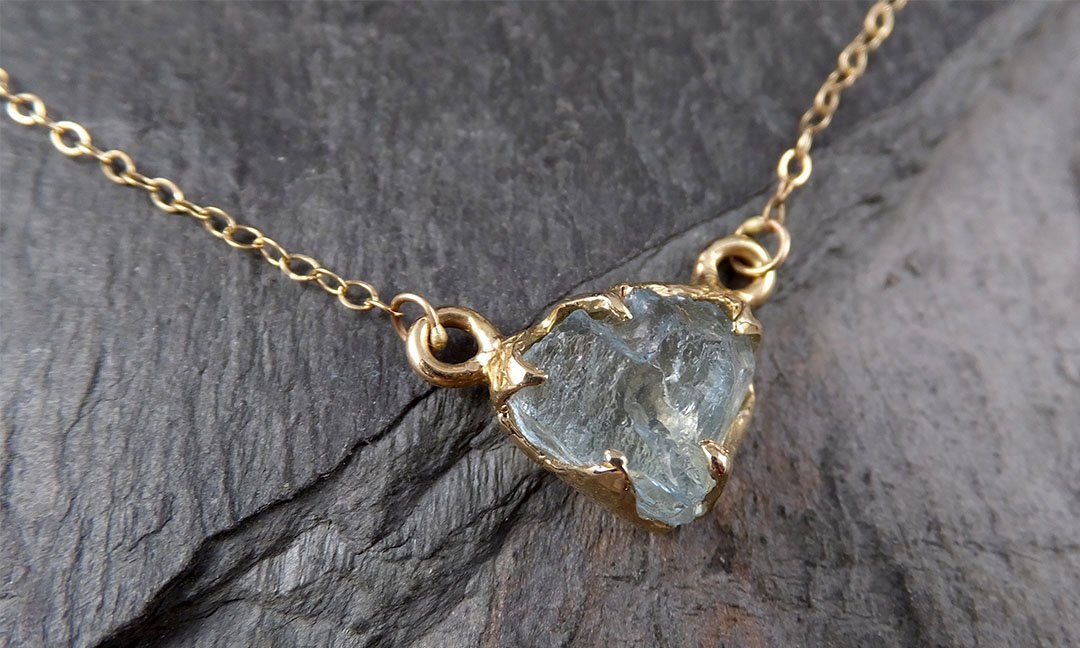 Raw Rough Aquamarine 14k gold Pendant blue Gemstone Necklace Raw gemstone Jewelry byAngeline 1560 - by Angeline