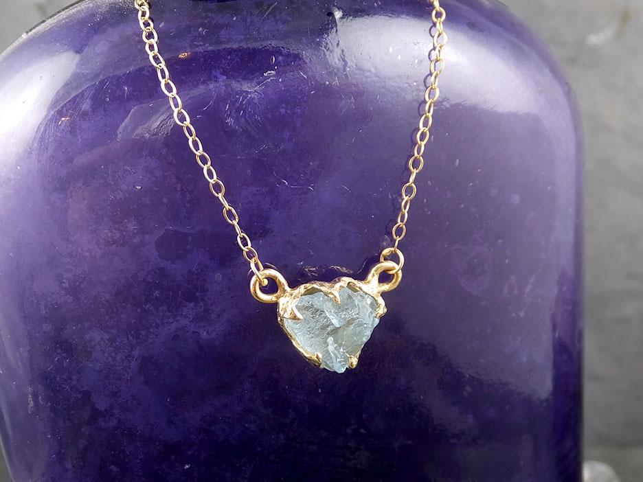 Raw Rough Aquamarine 14k gold Pendant blue Gemstone Necklace Raw gemstone Jewelry byAngeline 1560 - by Angeline