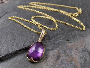 Fancy cut Amethyst necklace pendant Yellow 14k Gold Gemstone recycled 1561 - by Angeline