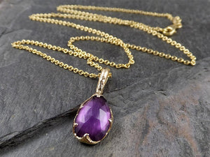 Fancy cut Amethyst necklace pendant Yellow 14k Gold Gemstone recycled 1561 - by Angeline