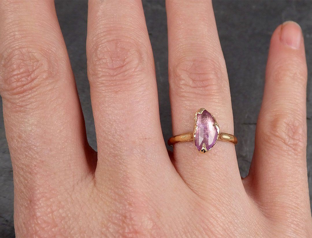 Fancy cut Pink Sapphire 14k gold Solitaire Ring Yellow Gold Gemstone Engagement Ring 1959