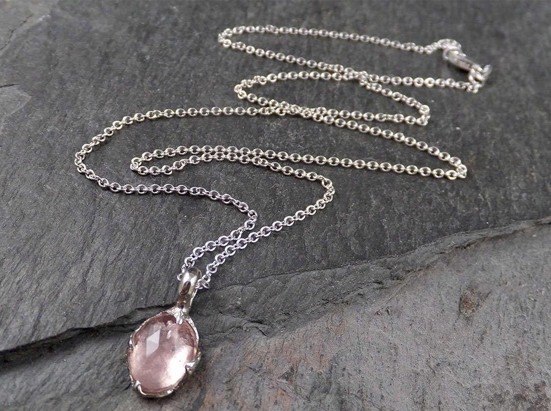 Fancy cut pink Tourmaline 14k White gold Pendant Gemstone Necklace gemstone Jewelry byAngeline 1563 - by Angeline