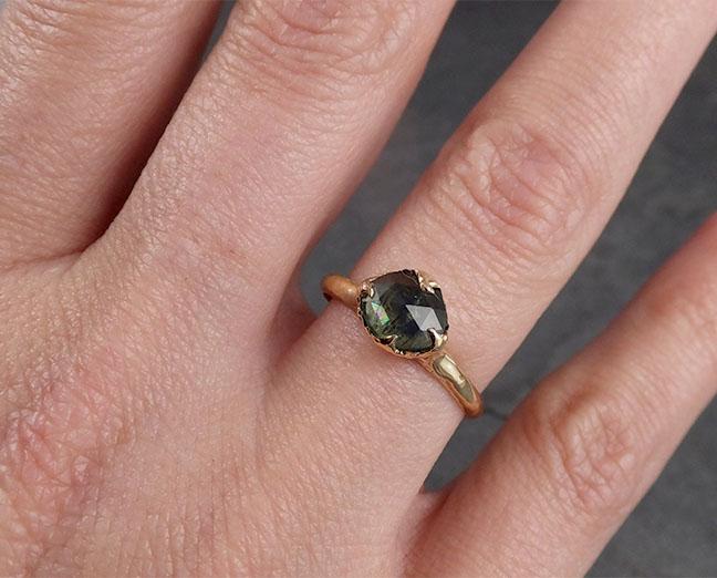 fancy cut montana green sapphire 14k yellow gold solitaire ring gold gemstone engagement ring 1956 Alternative Engagement