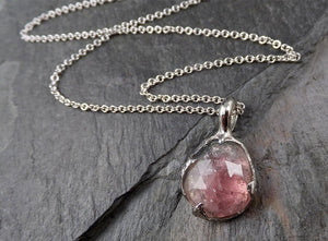 Fancy cut pink Tourmaline 14k White gold Pendant Gemstone Necklace gemstone Jewelry byAngeline 1562 - by Angeline