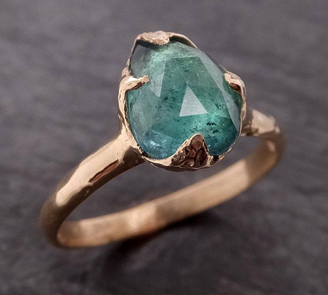Fancy cut Green Tourmaline Yellow Gold Ring Gemstone Solitaire recycled 14k statement cocktail statement 1955