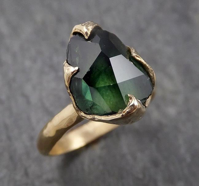 Partially faceted Solitaire Green Tourmaline 14k Yellow Gold Engagement Ring One Of a Kind Gemstone Ring byAngeline 1569 - by Angeline