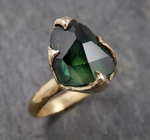 Partially faceted Solitaire Green Tourmaline 14k Yellow Gold Engagement Ring One Of a Kind Gemstone Ring byAngeline 1569 - by Angeline