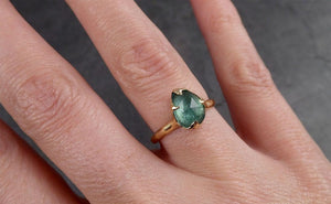 Fancy cut Green Tourmaline Yellow Gold Ring Gemstone Solitaire recycled 14k statement cocktail statement 1955