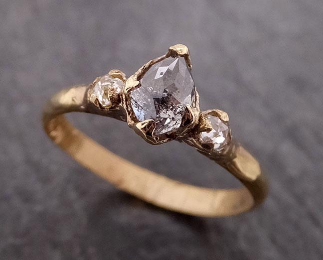fancy cut salt and pepper diamond engagement 18k yellow gold multi stone wedding ring stacking rough diamond ring byangeline 1961 Alternative Engagement