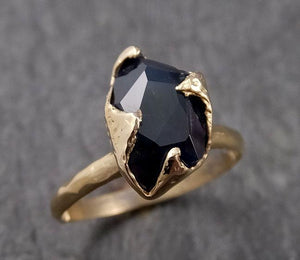 Partially Faceted Sapphire Solitaire 14k yellow Gold Engagement Ring Wedding Ring Custom One Of a Kind Gemstone Ring 1568 - by Angeline