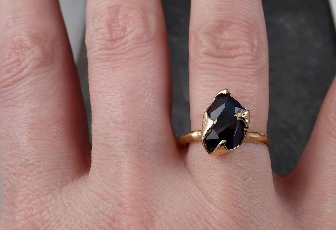 Partially Faceted Sapphire Solitaire 14k yellow Gold Engagement Ring Wedding Ring Custom One Of a Kind Gemstone Ring 1568 - by Angeline