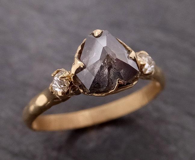 Fancy cut Salt and Pepper Diamond Engagement 18k Yellow Gold Multi stone Wedding Ring Stacking Rough Diamond Ring byAngeline 1960