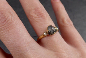 Fancy cut Salt and Pepper Diamond Engagement 18k Yellow Gold Multi stone Wedding Ring Stacking Rough Diamond Ring byAngeline 1960