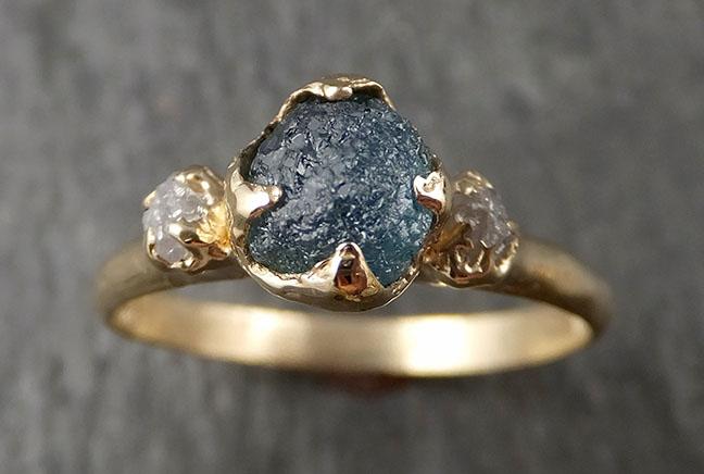 Montana Sapphire rough Diamond Yellow 14k Gold Engagement Ring Wedding Ring Custom One Of a Kind Gemstone Multi stone Ring 1570 - by Angeline