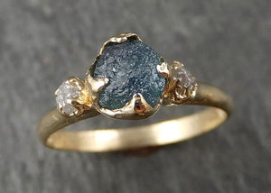 Montana Sapphire rough Diamond Yellow 14k Gold Engagement Ring Wedding Ring Custom One Of a Kind Gemstone Multi stone Ring 1570 - by Angeline