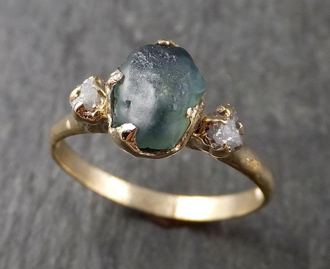 Montana Sapphire rough diamond Yellow 14k Gold Engagement Ring Wedding Ring Custom One Of a Kind Gemstone Multi stone Ring 1572 - by Angeline