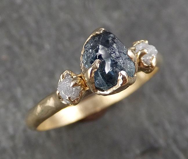 Montana Sapphire rough Diamond Yellow 14k Gold Engagement Ring Wedding Ring Custom One Of a Kind Gemstone Multi stone Ring 1577 - by Angeline
