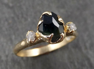 Partially faceted Montana Sapphire natural green sapphire gemstone Raw Rough Diamond 14k Yellow Gold Engagement ring multi stone 1576 - by Angeline