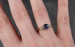 Montana Blue Sapphire rough Diamond 14k yellow Gold Partially Faceted Engagement Ring Wedding Ring Gemstone Ring Multi stone Ring 1574 - by Angeline