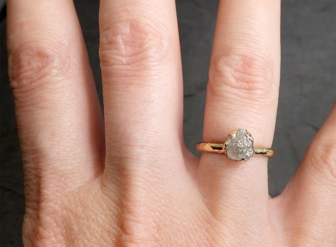 raw diamond engagement ring rough uncut diamond solitaire recycled 14k yellow gold conflict free diamond wedding promise 1972 Alternative Engagement
