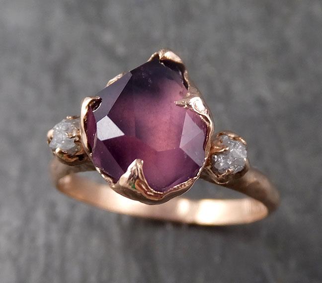 Alternative engagement ring Partially Faceted purple Spinel 14k Rose gold Multi Stone Ring Gold Gemstone 1578 - by Angeline