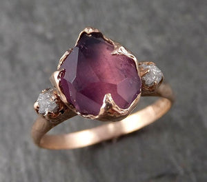 Alternative engagement ring Partially Faceted purple Spinel 14k Rose gold Multi Stone Ring Gold Gemstone 1578 - by Angeline