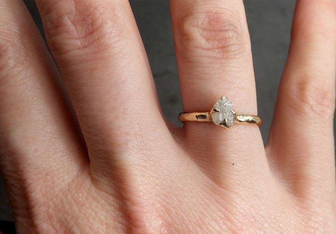raw diamond engagement ring rough uncut diamond solitaire recycled 14k yellow gold conflict free diamond wedding promise 1976 Alternative Engagement