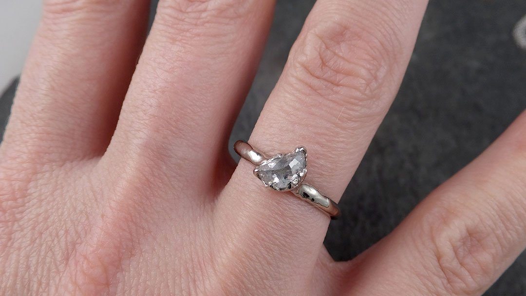 Fancy Cut Half Moon Diamond Solitaire Engagement 14k White Gold Wedding Ring byAngeline 1579 - by Angeline
