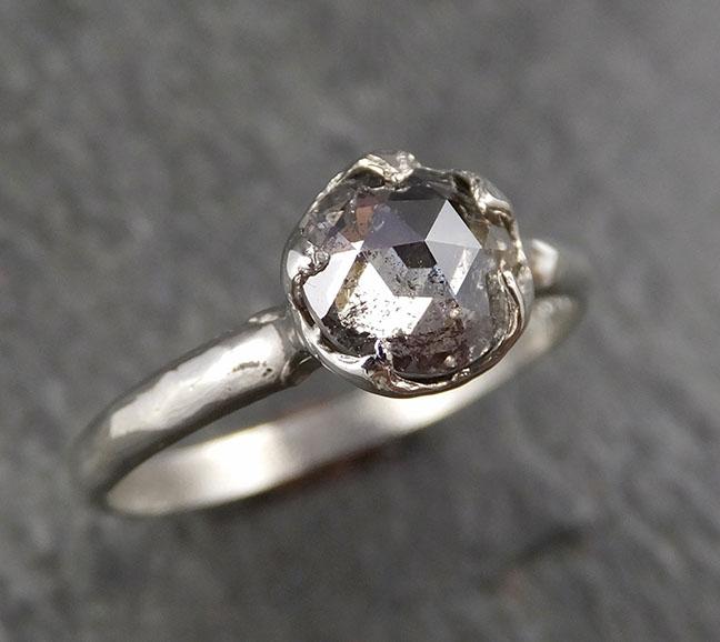 Fancy cut Salt and Pepper Diamond Solitaire Engagement 14k White Gold Wedding Ring Diamond Ring byAngeline 1582 - by Angeline