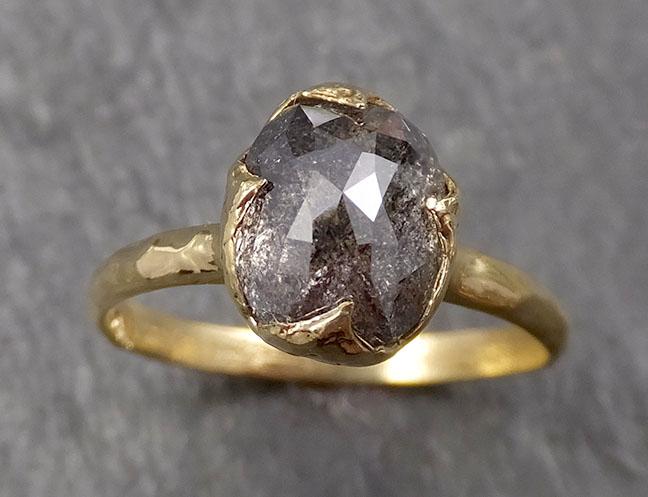 Fancy cut salt and pepper Diamond Solitaire Engagement 18k yellow Gold Wedding Ring Diamond Ring byAngeline 1608 - by Angeline