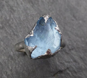 Partially faceted Aquamarine Solitaire Ring 14k White gold Custom One Of a Kind Gemstone Ring Bespoke byAngeline 1605 - by Angeline