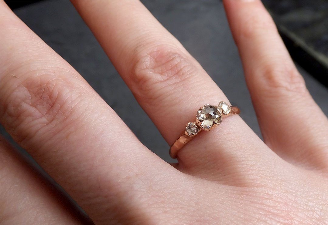 Fancy cut white Diamond Engagement 14k Rose Gold Multi stone Wedding Ring byAngeline 1981