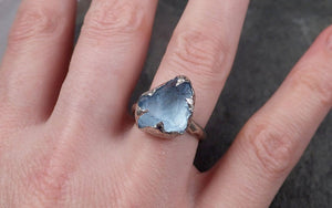 Partially faceted Aquamarine Solitaire Ring 14k White gold Custom One Of a Kind Gemstone Ring Bespoke byAngeline 1605 - by Angeline