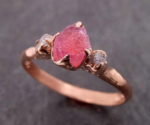 sapphire raw multi stone rough diamond 14k rose gold engagement ring wedding ring custom one of a kind gemstone ring c1989 Alternative Engagement