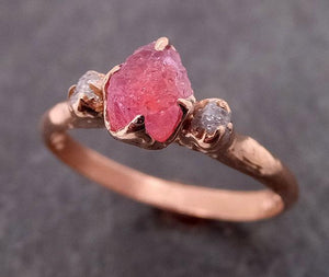 sapphire raw multi stone rough diamond 14k rose gold engagement ring wedding ring custom one of a kind gemstone ring c1989 Alternative Engagement