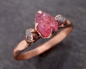 sapphire raw multi stone rough diamond 14k rose gold engagement ring wedding ring custom one of a kind gemstone ring 1989 Alternative Engagement