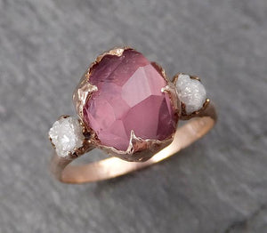 Alternative engagement ring Partially Faceted purple Spinel 14k Rose gold Multi Stone Ring Gold Gemstone 1601 - by Angeline