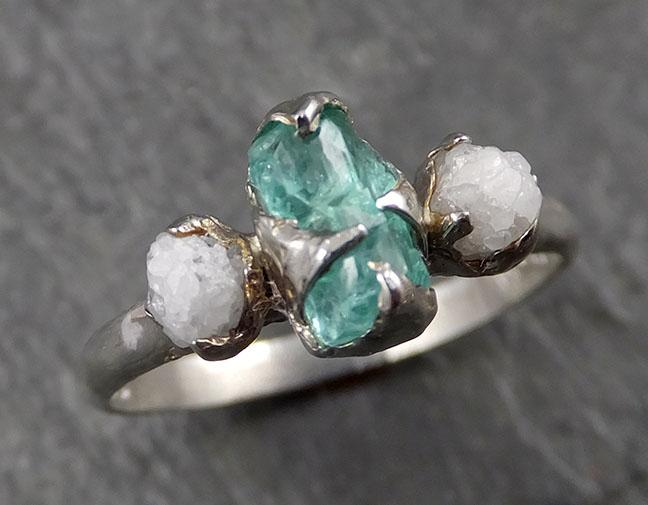 Raw Rough Emerald Conflict Free Diamonds Multi stone  White Gold Ring One Of a Kind Gemstone Engagement Wedding Ring Recycled gold byAngeline  1611 - by Angeline