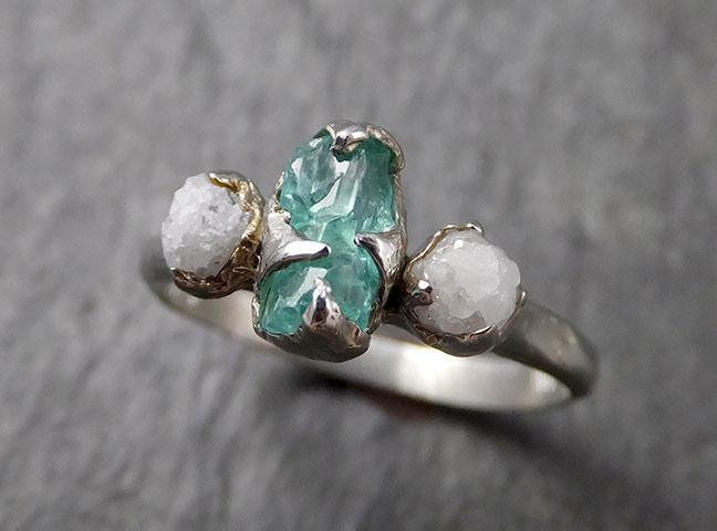 Raw Rough Emerald Conflict Free Diamonds Multi stone  White Gold Ring One Of a Kind Gemstone Engagement Wedding Ring Recycled gold byAngeline  1611 - by Angeline