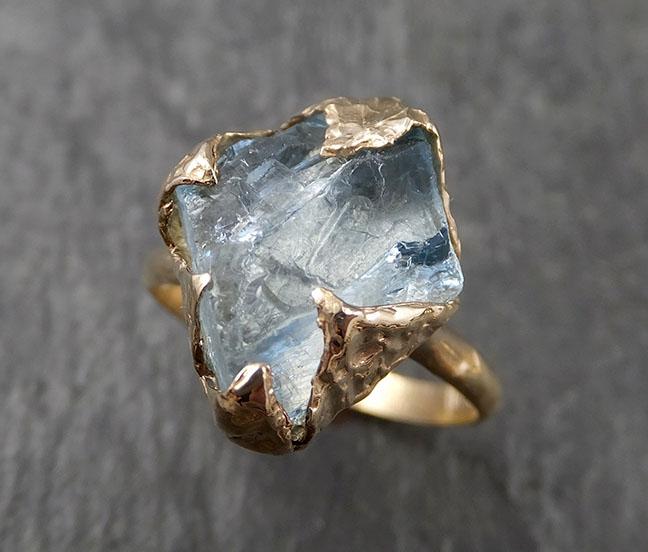 Raw uncut Aquamarine Solitaire 14k Yellow gold Ring Custom One Of a Kind Gemstone Ring Bespoke byAngeline 1614 - by Angeline