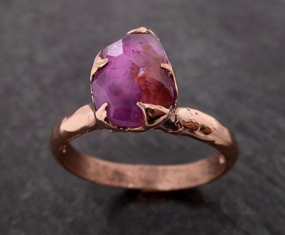 partially faceted sapphire 14k rose gold statement ring custom one of a kind gemstone ring solitaire 1987 Alternative Engagement