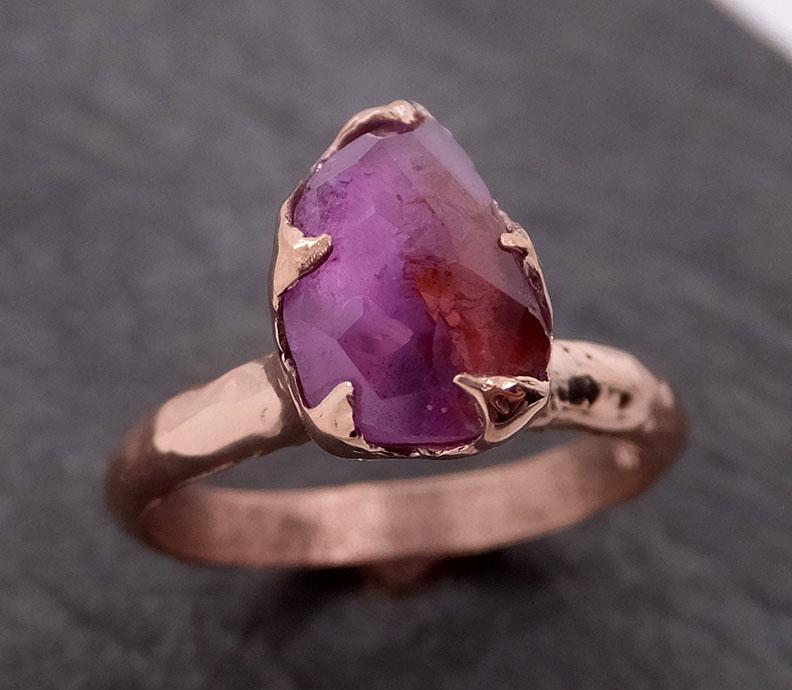 partially faceted sapphire 14k rose gold statement ring custom one of a kind gemstone ring solitaire 1987 Alternative Engagement