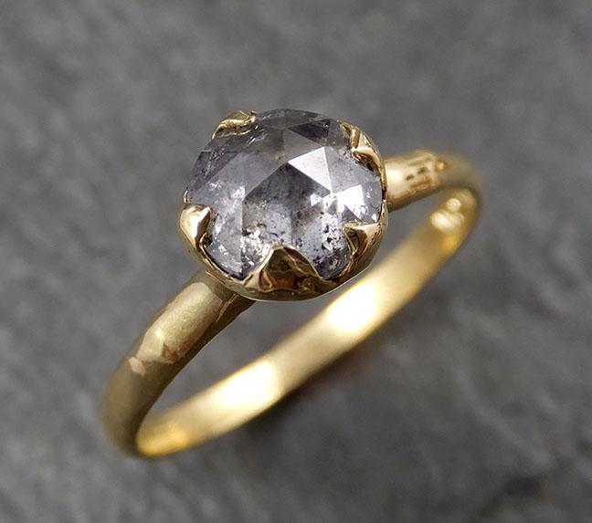 Fancy cut Salt and Pepper Diamond Solitaire Engagement 18k yellow Gold Wedding Ring byAngeline 1620 - by Angeline