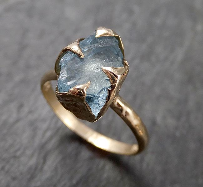 Raw uncut Aquamarine Solitaire 14k Yellow gold Ring Custom One Of a Kind Gemstone Ring Bespoke byAngeline 1613 - by Angeline