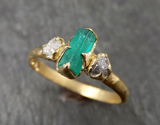 Raw Rough Emerald Conflict Free Diamonds Dainty 18k yellow Gold Ring One Of a Kind Gemstone Multi stone Engagement Wedding Ring Recycled gold 1616 - by Angeline