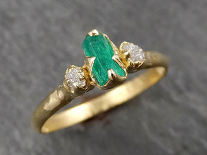 Raw Rough Emerald Conflict Free Diamonds Dainty 18k yellow Gold Ring One Of a Kind Gemstone Multi stone Engagement Wedding Ring Recycled gold 1621 - by Angeline
