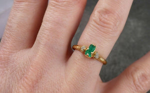 Raw Rough Emerald Conflict Free Diamonds Dainty 18k yellow Gold Ring One Of a Kind Gemstone Multi stone Engagement Wedding Ring Recycled gold 1621 - by Angeline