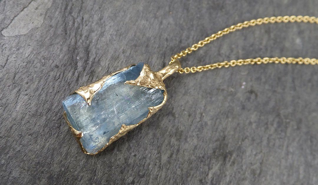 Raw Rough Aquamarine 14k gold Love note Pendant blue Gemstone Necklace Raw gemstone Jewelry byAngeline 1622 - by Angeline